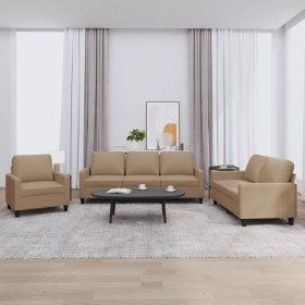 Juego de sofás con cojines 3 piezas cuero sintético capuchino Juego de sofás con cojines 3 piezas cuero sintético capuchino