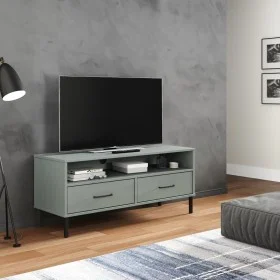 Mueble de TV con patas de metal OSLO madera maciza pino gris de vidaXL, Muebles TV - Ref: Foro24-351025, Precio: 71,31 €, Des...