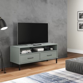 TV-Schrank mit Metallbeinen OSLO aus massivem grauem Kiefernholz von vidaXL, TV-Möbel - Ref: Foro24-351025, Preis: 71,95 €, R...