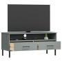 Mueble de TV con patas de metal OSLO madera maciza pino gris de vidaXL, Muebles TV - Ref: Foro24-351025, Precio: 71,91 €, Des...