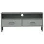 Mueble de TV con patas de metal OSLO madera maciza pino gris de vidaXL, Muebles TV - Ref: Foro24-351025, Precio: 71,31 €, Des...