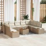 Conjunto de sofá de jardín con cojín 10 pcs Beige Poliratán