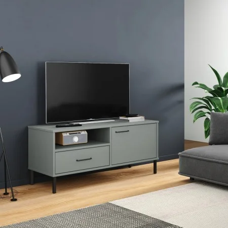Mueble de TV con patas de metal OSLO madera maciza pino gris de vidaXL, Muebles TV - Ref: Foro24-351022, Precio: 67,14 €, Des...