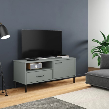 TV-Schrank mit Metallbeinen OSLO aus massivem grauem Kiefernholz von vidaXL, TV-Möbel - Ref: Foro24-351022, Preis: 67,77 €, R...
