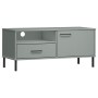 TV-Schrank mit Metallbeinen OSLO aus massivem grauem Kiefernholz von vidaXL, TV-Möbel - Ref: Foro24-351022, Preis: 67,77 €, R...