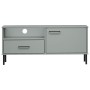 TV-Schrank mit Metallbeinen OSLO aus massivem grauem Kiefernholz von vidaXL, TV-Möbel - Ref: Foro24-351022, Preis: 67,77 €, R...