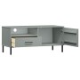 TV-Schrank mit Metallbeinen OSLO aus massivem grauem Kiefernholz von vidaXL, TV-Möbel - Ref: Foro24-351022, Preis: 67,77 €, R...