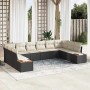 Conjunto de sofá de jardín con cojín 10 pcs Negro Poliratán
