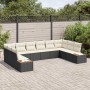 Conjunto de sofá de jardín con cojín 10 pcs Negro Poliratán