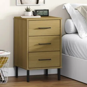 Mesita de noche patas de metal madera maciza pino marrón OSLO de vidaXL, Mesitas de noche - Ref: Foro24-350976, Precio: 58,94...