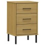 Mesita de noche patas de metal madera maciza pino marrón OSLO de vidaXL, Mesitas de noche - Ref: Foro24-350976, Precio: 59,59...