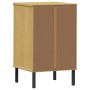 Mesita de noche patas de metal madera maciza pino marrón OSLO de vidaXL, Mesitas de noche - Ref: Foro24-350976, Precio: 59,59...