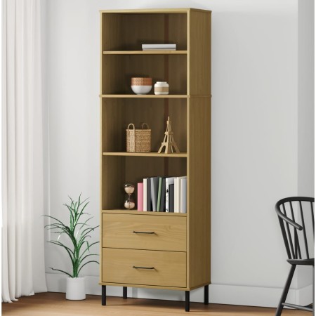 Librería con 2 cajones OSLO madera maciza marrón 60x35x180 cm