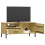 Mueble de TV con patas de metal OSLO madera maciza pino marrón de vidaXL, Muebles TV - Ref: Foro24-351021, Precio: 63,86 €, D...