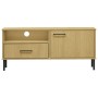Mueble de TV con patas de metal OSLO madera maciza pino marrón de vidaXL, Muebles TV - Ref: Foro24-351021, Precio: 64,40 €, D...