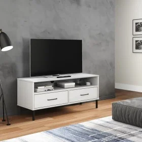 TV-Schrank mit Metallbeinen OSLO aus massivem weißem Kiefernholz von vidaXL, TV-Möbel - Ref: Foro24-351026, Preis: 71,64 €, R...