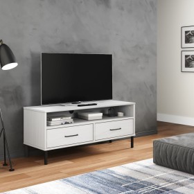 TV-Schrank mit Metallbeinen OSLO aus massivem weißem Kiefernholz von vidaXL, TV-Möbel - Ref: Foro24-351026, Preis: 72,27 €, R...