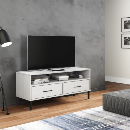 TV-Schrank mit Metallbeinen OSLO aus massivem weißem Kiefernholz von vidaXL, TV-Möbel - Ref: Foro24-351026, Preis: 72,27 €, R...