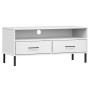 TV-Schrank mit Metallbeinen OSLO aus massivem weißem Kiefernholz von vidaXL, TV-Möbel - Ref: Foro24-351026, Preis: 72,27 €, R...