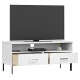 TV-Schrank mit Metallbeinen OSLO aus massivem weißem Kiefernholz von vidaXL, TV-Möbel - Ref: Foro24-351026, Preis: 72,27 €, R...