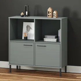 OSLO solid wood gray metal legs bookcase 90x35x90.5 cm by vidaXL, Bookcases and shelves - Ref: Foro24-351016, Price: 101,43 €...