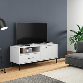 TV-Möbel mit Metallbeinen OSLO massives Kiefernholz weiß von vidaXL, TV-Möbel - Ref: Foro24-351023, Preis: 67,99 €, Rabatt: %
