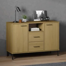 Shoe rack metal legs OSLO solid wood brown 113x40x77 cm by vidaXL, Sideboards - Ref: Foro24-351018, Price: 104,96 €, Discount: %