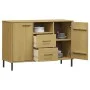 Zapatero patas de metal OSLO madera maciza marrón 113x40x77 cm de vidaXL, Aparadores - Ref: Foro24-351018, Precio: 105,14 €, ...