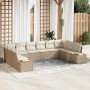 Conjunto de sofá de jardín con cojín 10 pcs Beige Poliratán