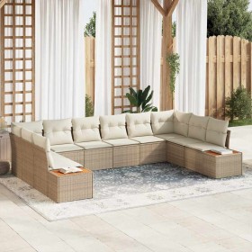 Conjunto de sofá de jardín con cojín 10 pcs Beige Poliratán
