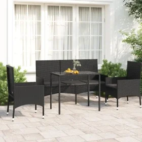 Garden set with cushions 4 pieces black synthetic rattan by vidaXL, Garden sets - Ref: Foro24-319506, Price: 200,64 €, Discou...