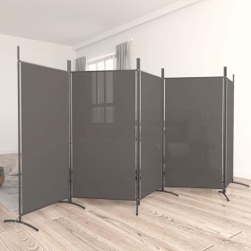 Biombo divisor de 5 paneles de tela gris antracita 433x180 cm