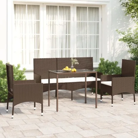 4-teiliges Gartenmöbel-Set und braune synthetische Rattankissen von vidaXL, Gartensets - Ref: Foro24-319503, Preis: 207,29 €,...