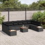 Conjunto de sofá de jardín con cojín 11 pcs Negro Poliratán