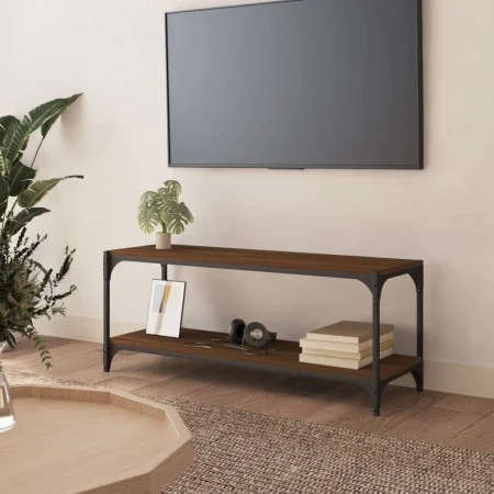 TV-Schrank aus braunem Eichensperrholz und Stahl, 100 x 33 x 41 cm von vidaXL, TV-Möbel - Ref: Foro24-819351, Preis: 50,59 €,...