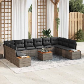 Conjunto de sofá de jardín con cojín 11 pcs Gris Poliratán