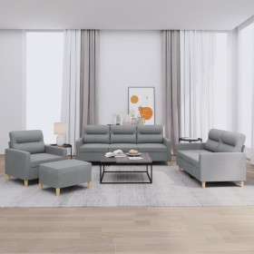 Juego de sofás con cojines 4 piezas tela gris claro Juego de sofás con cojines 4 piezas tela gris claro