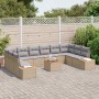 Conjunto de sofá de jardín con cojín 11 pcs Beige Poliratán