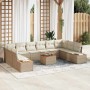 Conjunto de sofá de jardín con cojín 11 pcs Beige Poliratán