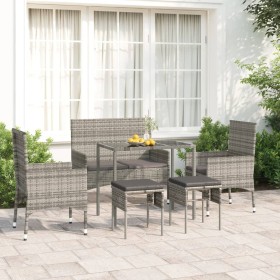 Set de muebles de jardín 6 pzas y cojines ratán sintético gris