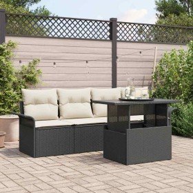 Conjunto de sofá de jardín con cojín 5 pcs Negro Poliratán Conjunto de sofá de jardín con cojín 5 pcs Negro Poliratán