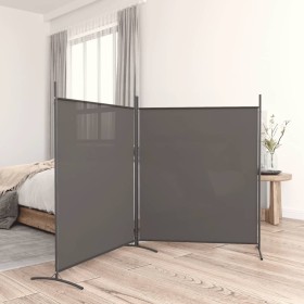 Biombo divisor de 2 paneles de tela gris antracita 348x180 cm