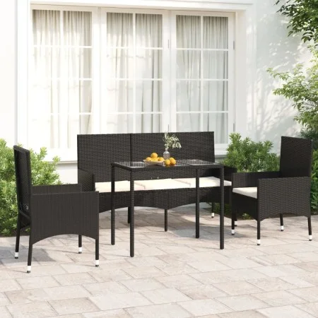 Garden set with cushions 4 pieces black synthetic rattan by vidaXL, Garden sets - Ref: Foro24-319504, Price: 200,17 €, Discou...