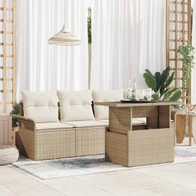Conjunto de sofá de jardín con cojín 5 pcs Beige Poliratán Conjunto de sofá de jardín con cojín 5 pcs Beige Poliratán