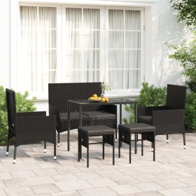 Set muebles de jardín 6 piezas y cojines ratán sintético negro