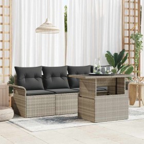 Conjunto de sofá de jardín con cojín 5 pcs Gris claro Poliratán