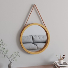 Espejo de pared con correa dorado Ø55 cm