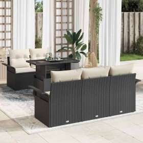 Conjunto de sofá de jardín con cojín 6 pcs Negro Poliratán