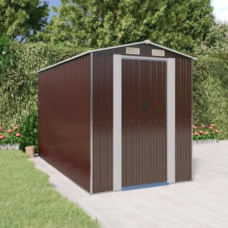 Cobertizo jardín acero galvanizado marrón oscuro 192x357x223 cm de vidaXL, Cobertizos - Ref: Foro24-3147462, Precio: 476,27 €...