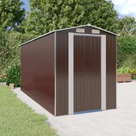Dark brown galvanized steel garden shed 192x440x223 cm by vidaXL, Sheds - Ref: Foro24-3147463, Price: 630,22 €, Discount: %